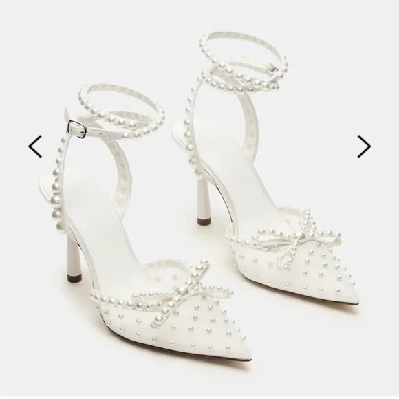 White Pearl-Embellished Women's Heels. Brand new. Only tried on indoor. - Picture 5 of 13